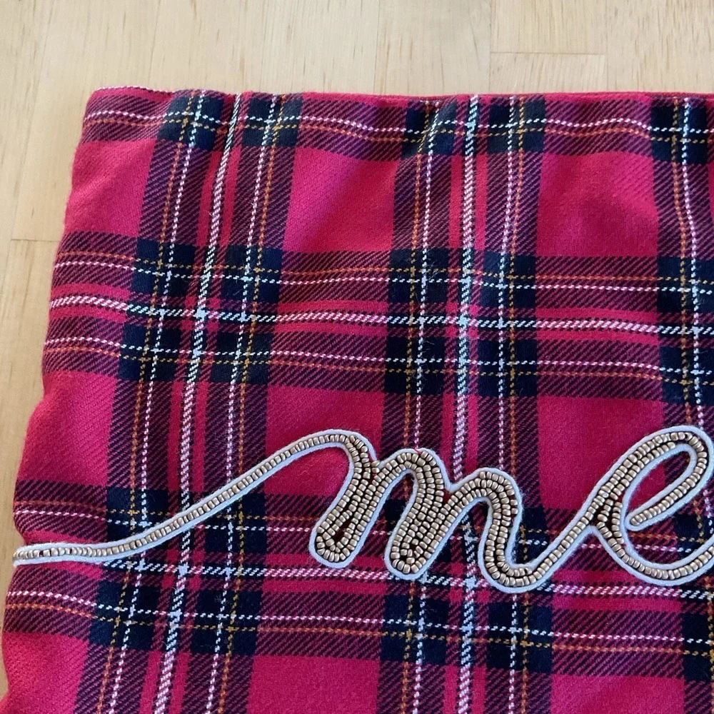 Pier One Imports Beaded Merry Plaid  Accent Pillow Cover Only No filling